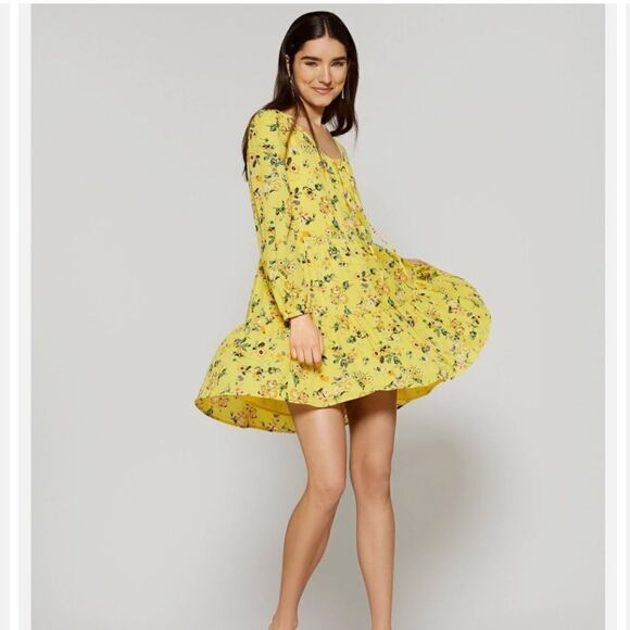 Chelsea & Violet Floral long sleeve Babydoll Dress yellow medium - Picture 9 of 9